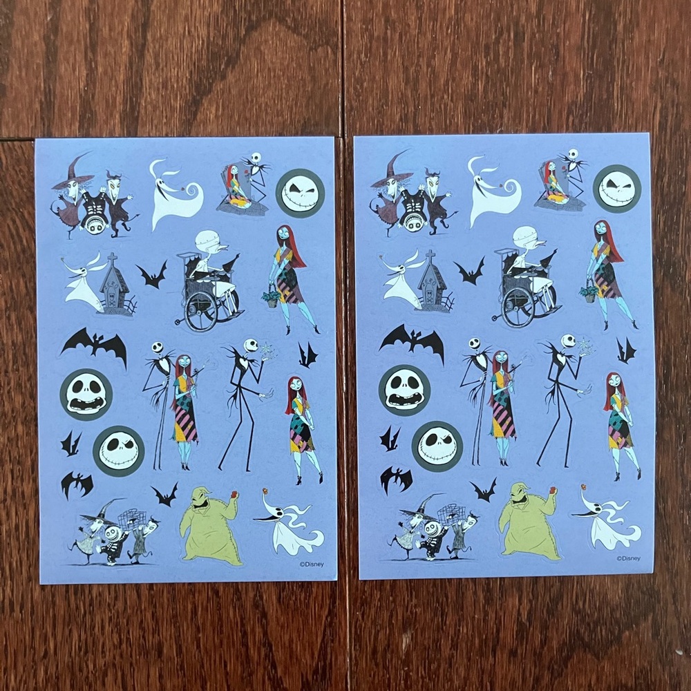 The Nightmare Before Christmas Stickers - Jack Skellington & Sally 2 full sheets